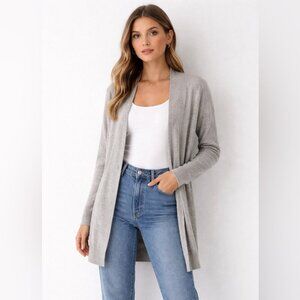 Woolovers Gray Open Front Cardigan Sweater Cashmere Merino Size M Longline Cozy